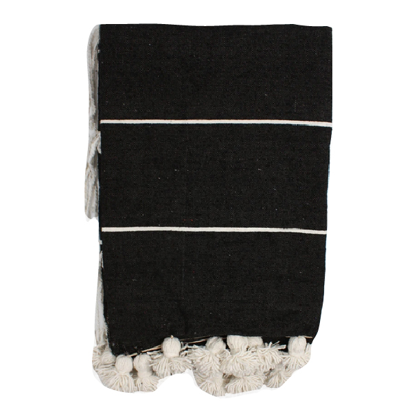 Baumwolldecke mit Streifen und Quasten in schwarz