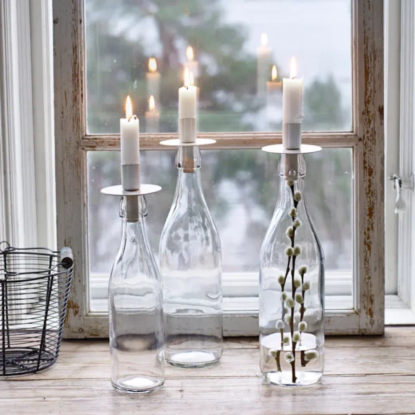weißer Kerzenhalter für Flaschen
